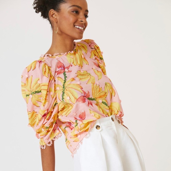 FARM Rio Tops - FARM RIO Banana Taste Puff Sleeve Blouse Medium